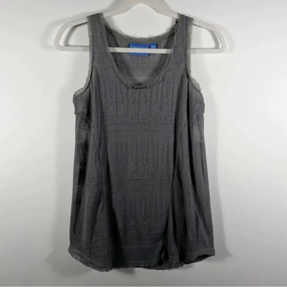 Simply Vera Wang Womens Knit Tank Top Sz XS Gray Sheer Ruffle Raw Hem Feminine
